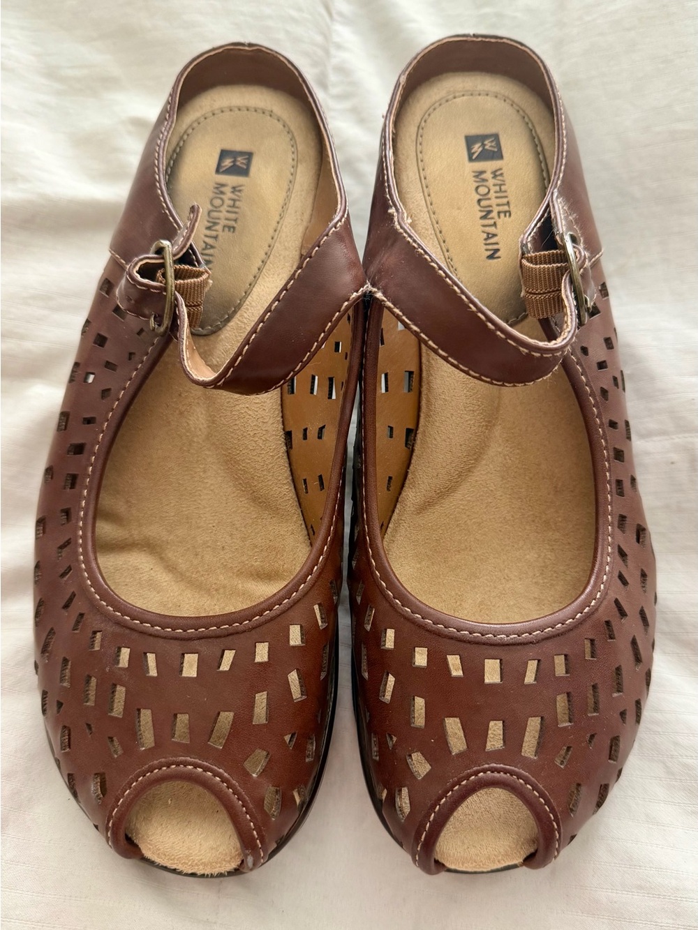 White Mountain Brown Perforated Mary Jane Clog Sandals, Size 9, never worn